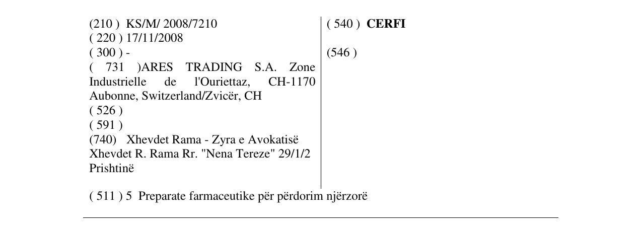 Zëri i markës CERFI në buletin