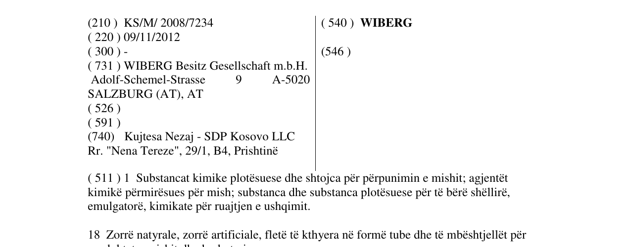Zëri i markës WIBERG në buletin