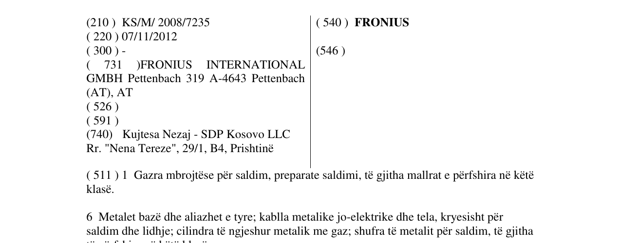 Zëri i markës FRONIUS në buletin