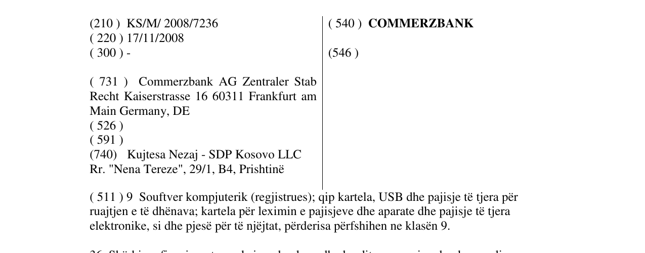 Zëri i markës COMMERZBANK në buletin