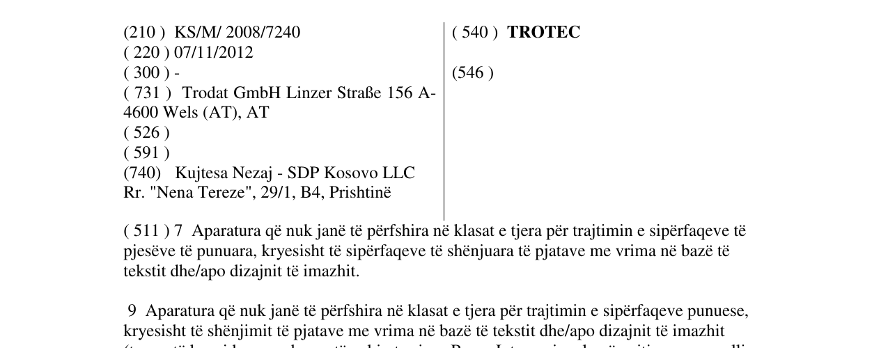 Zëri i markës TROTEC në buletin