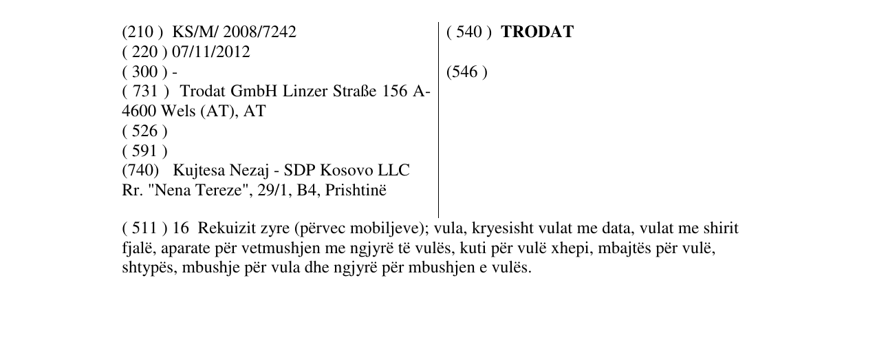 Zëri i markës TRODAT në buletin
