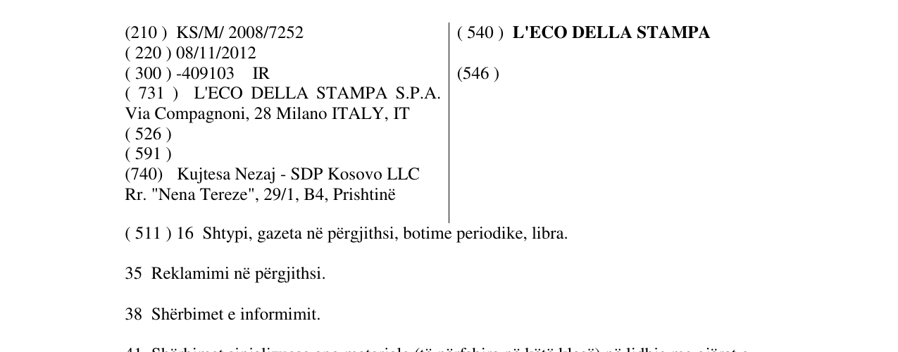 Zëri i markës L'ECO DELLA STAMPA në buletin