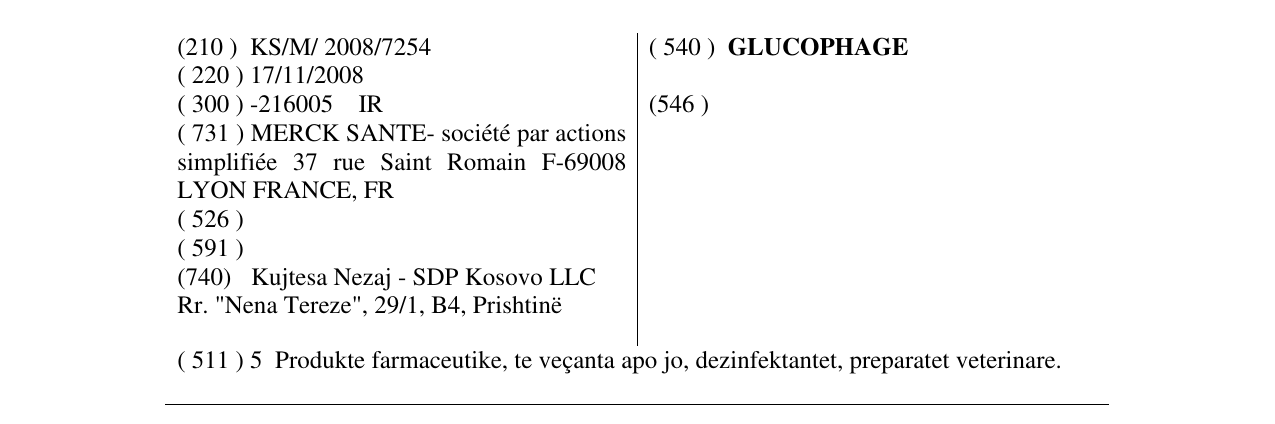 Zëri i markës GLUCOPHAGE në buletin