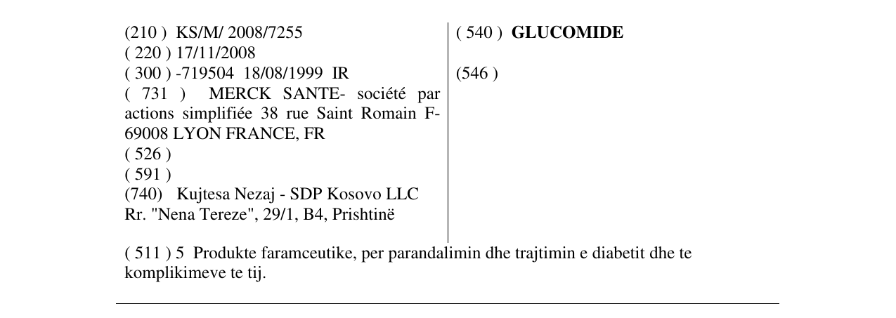 Zëri i markës GLUCOMIDE në buletin