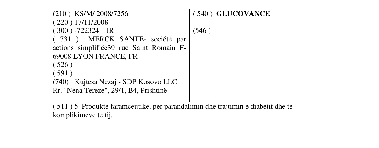 Zëri i markës GLUCOVANCE në buletin