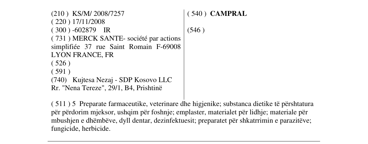 Zëri i markës CAMPRAL në buletin