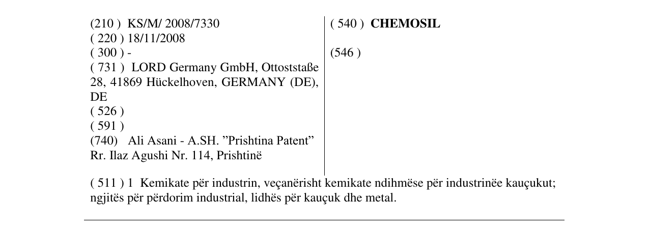 Zëri i markës CHEMOSIL në buletin
