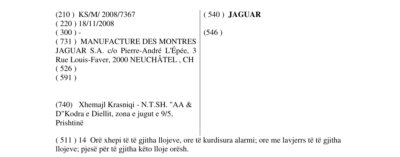 Zëri i markës JAGUAR në buletin