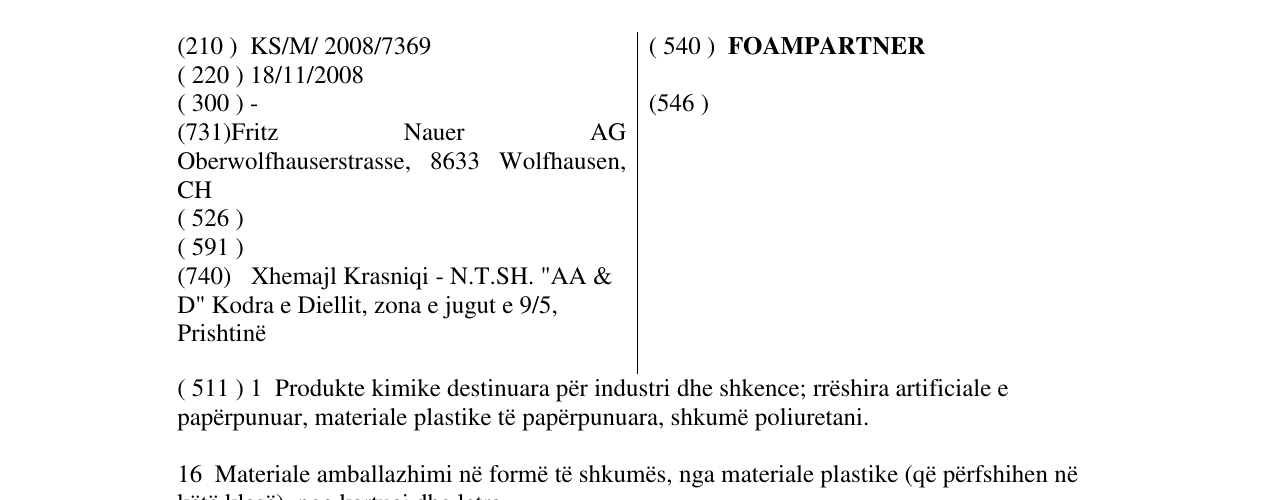 Zëri i markës FOAMPARTNER në buletin