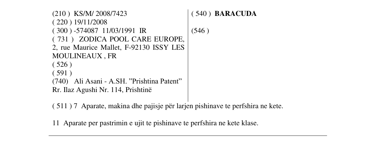 Zëri i markës BARACUDA në buletin