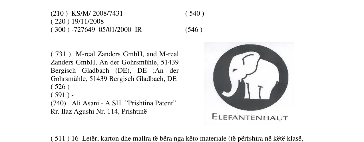 Zëri i markës ELEFANTENHAUT në buletin