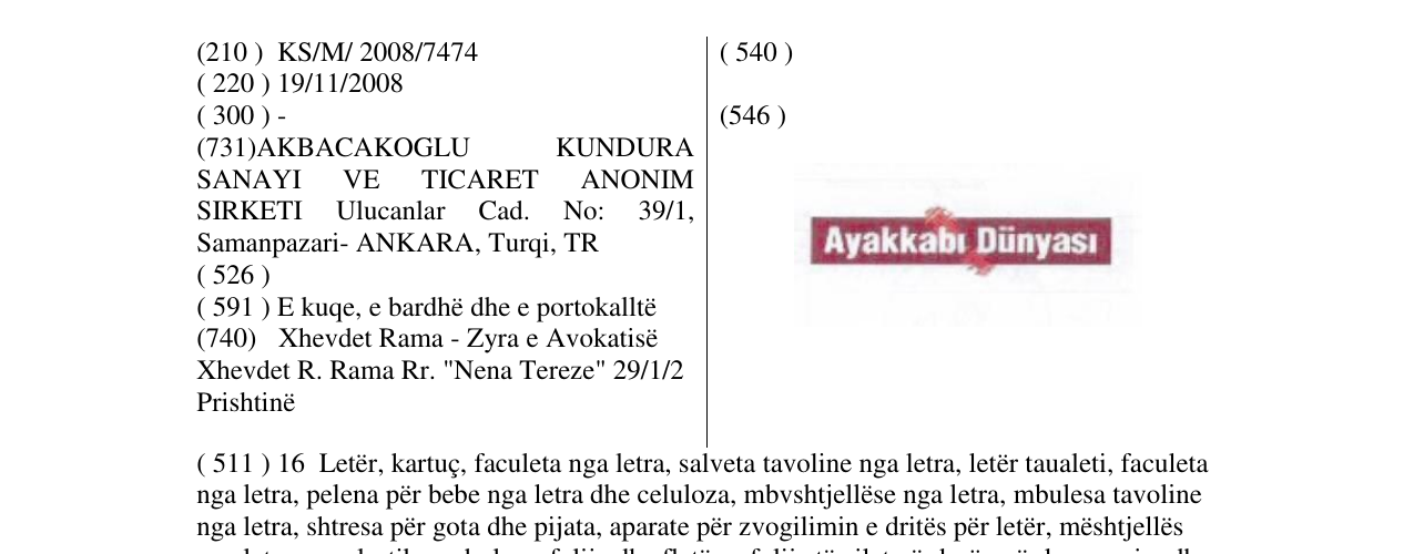 Zëri i markës AYAKKABI DÜNYASI në buletin