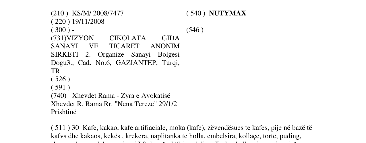 Zëri i markës NUTYMAX në buletin