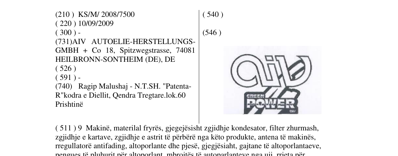 Zëri i markës aiv POWER GREEN në buletin