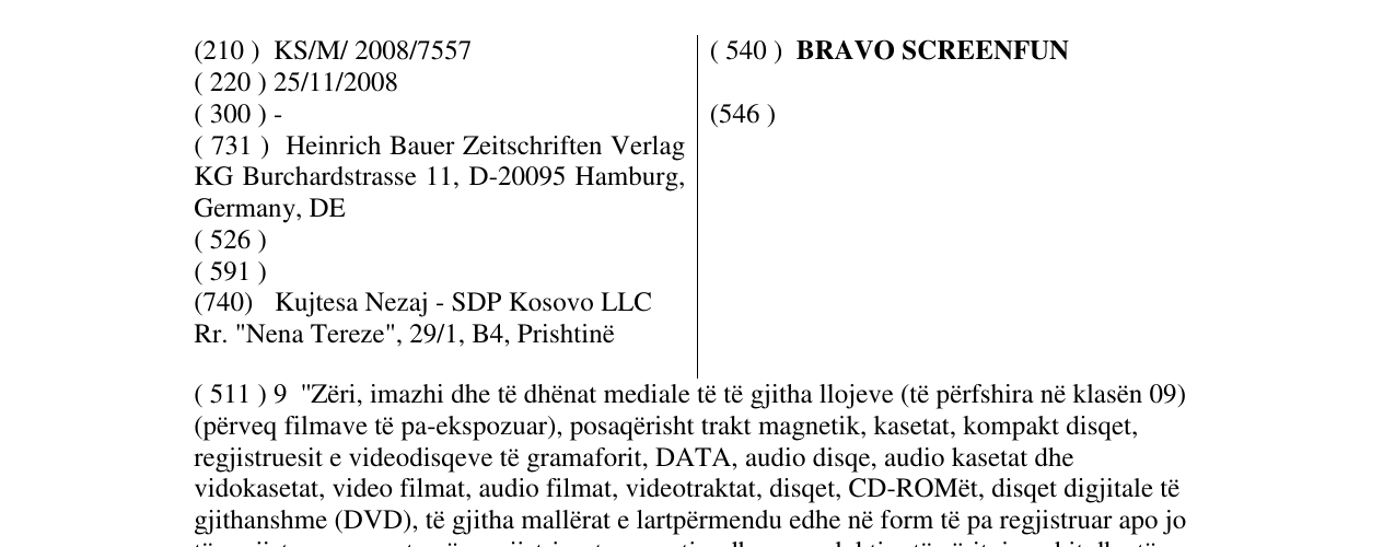 Zëri i markës BRAVO SCREENFUN në buletin