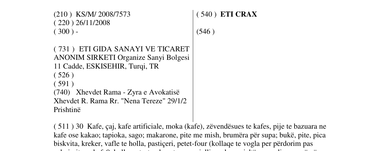 Zëri i markës ETI CRAX në buletin