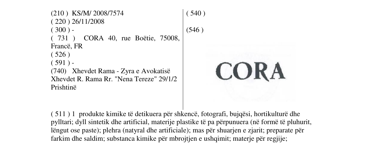 Zëri i markës CORA në buletin
