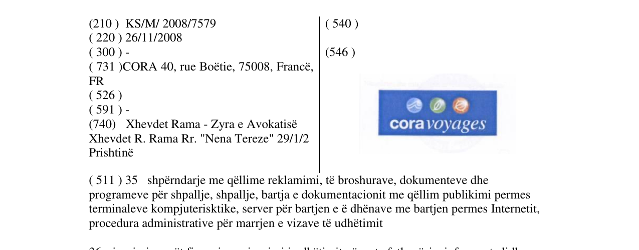Zëri i markës cora voyages në buletin