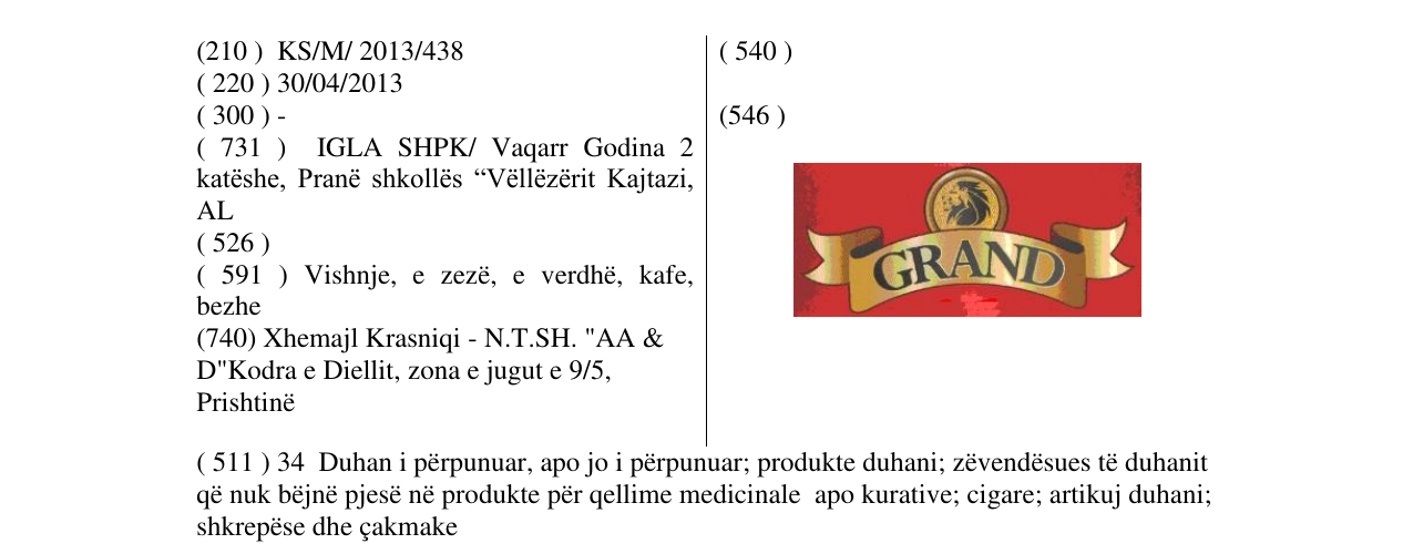 Zëri i markës GRAND në buletin