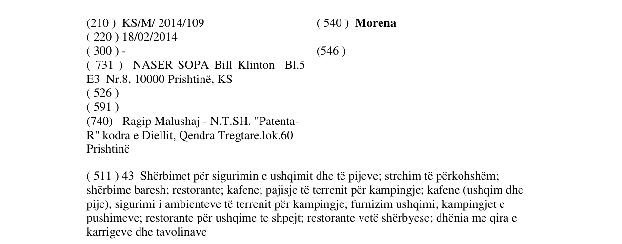Zëri i markës Morena në buletin
