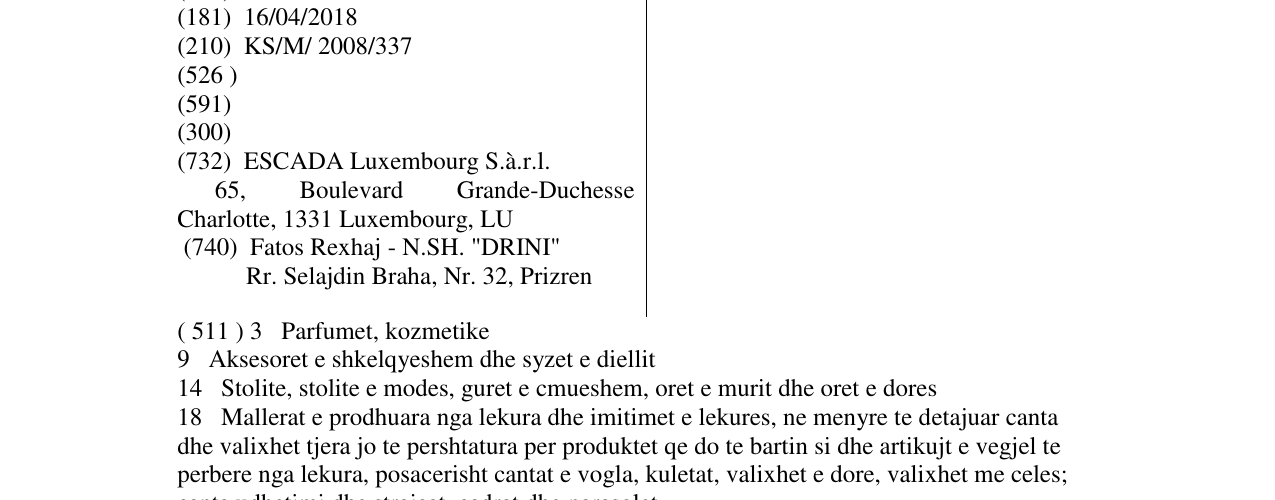 Zëri i markës ESCADA në buletin