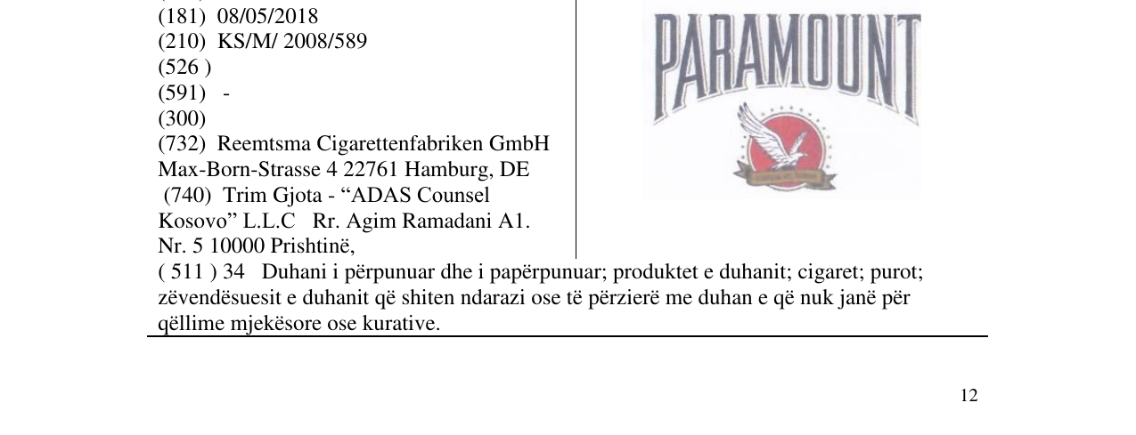 Zëri i markës PARAMOUNT në buletin