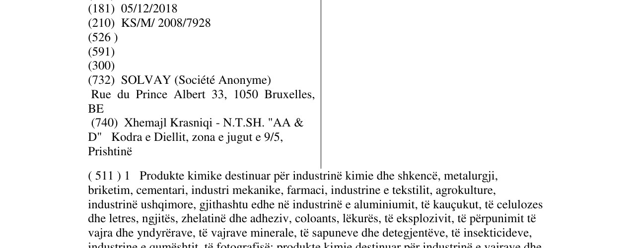 Zëri i markës SOLVAY në buletin