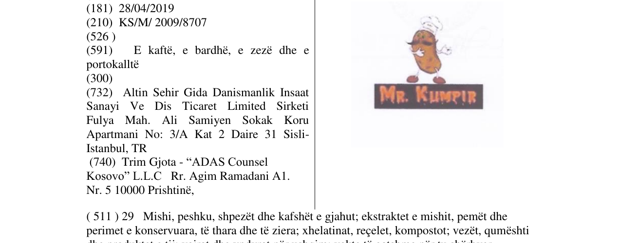 Zëri i markës MR. KUMPIR në buletin