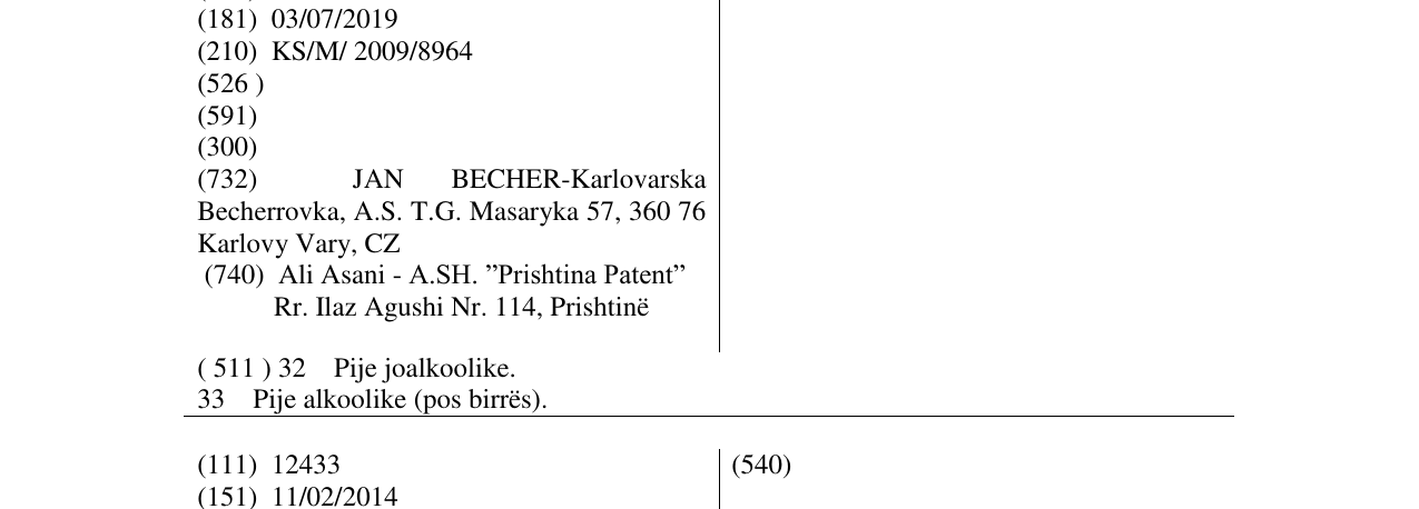 Zëri i markës BECHEROVKA LEMOND në buletin