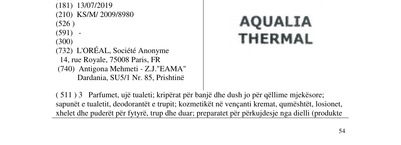 Zëri i markës AQUALIA THERMAL në buletin