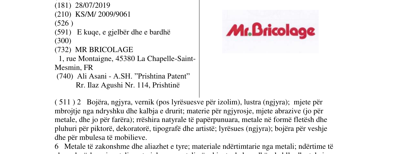 Zëri i markës Mr.Bricolage në buletin