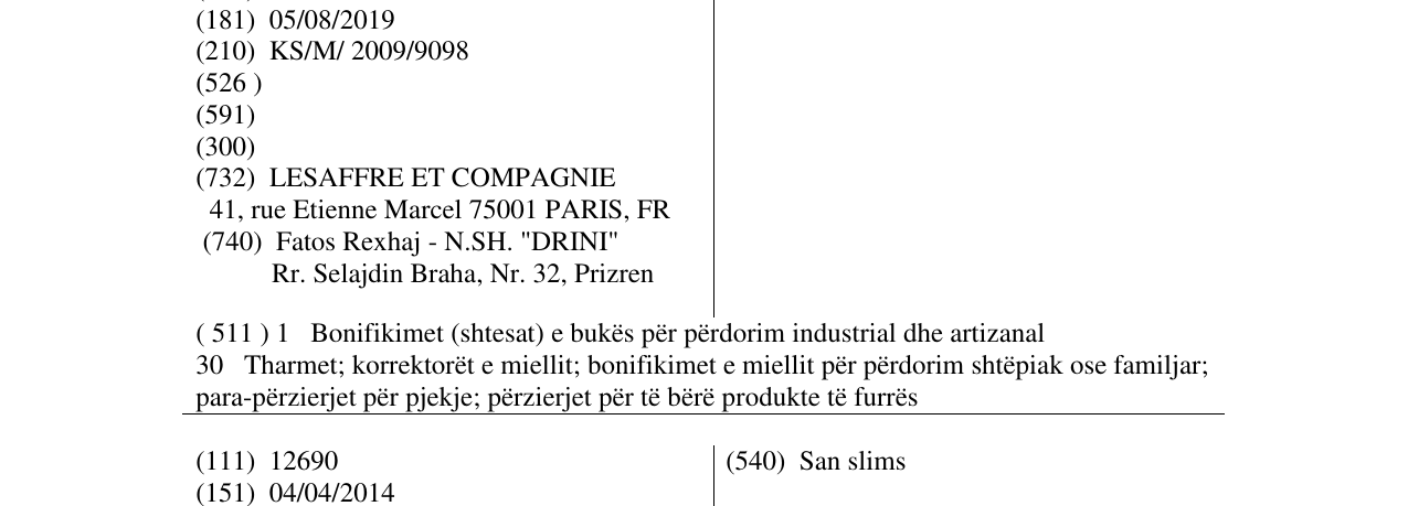 Zëri i markës SAF-VRENJE në buletin