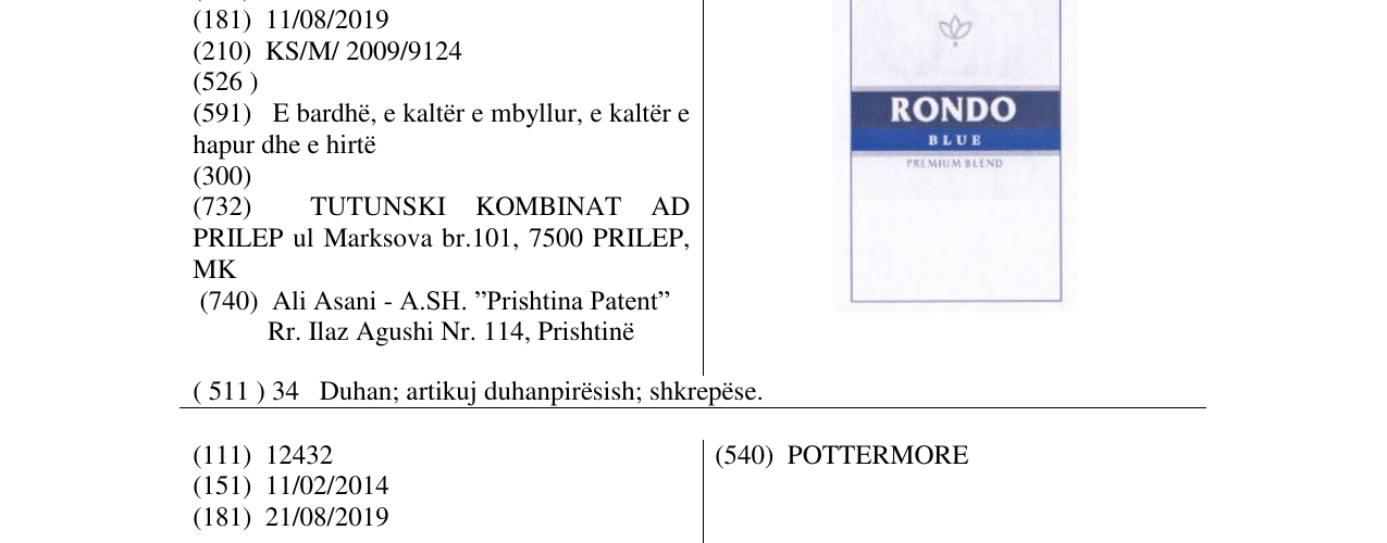 Zëri i markës RONDO BLUE në buletin