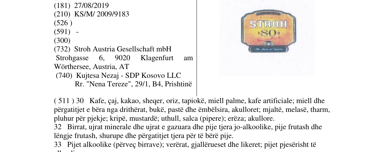 Zëri i markës STROH 80 në buletin