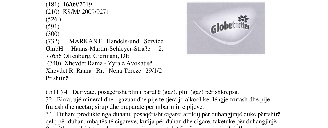 Zëri i markës Globetrotter në buletin