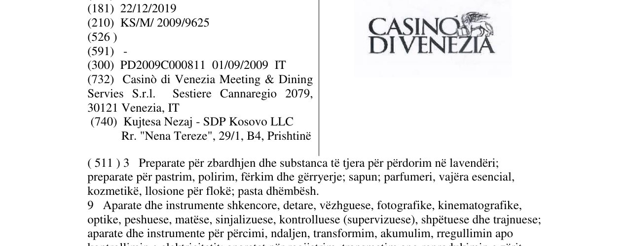 Zëri i markës CASINO DI V ENEZIA në buletin