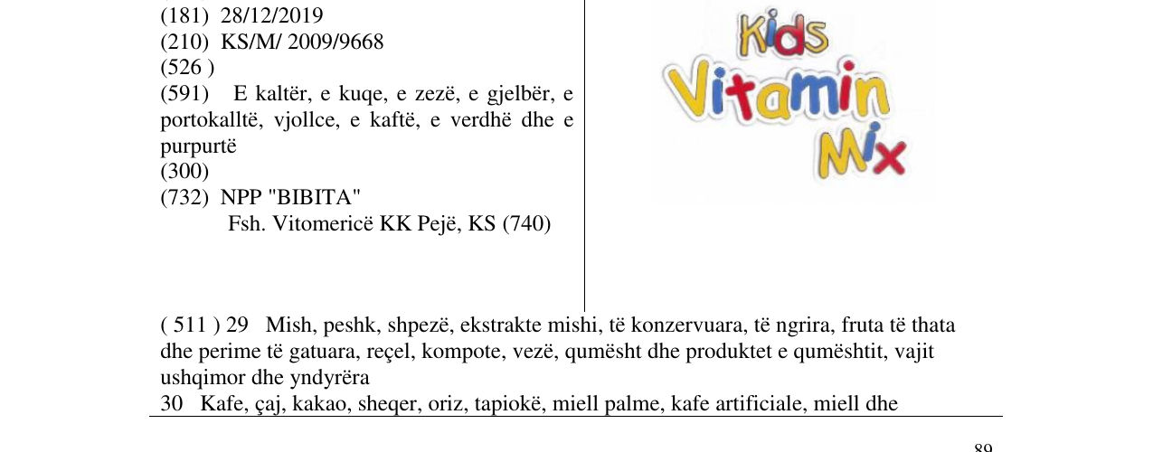 Zëri i markës Kids Vitamin Mix në buletin