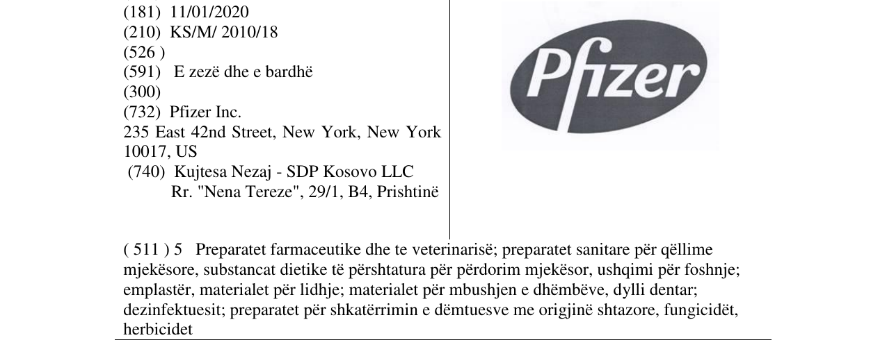 Zëri i markës Pfizer në buletin