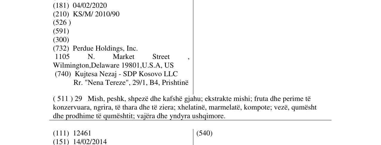 Zëri i markës PERDUE në buletin