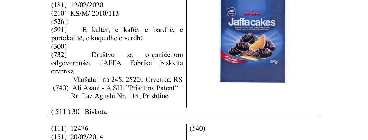 Zëri i markës Mini Jaffacakes në buletin