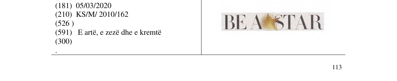 Zëri i markës BEA STAR në buletin