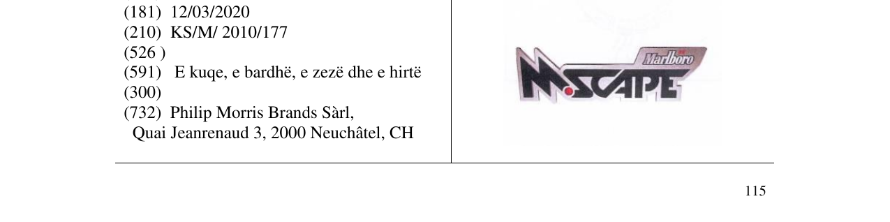 Zëri i markës M.SCAPE Marlboro në buletin