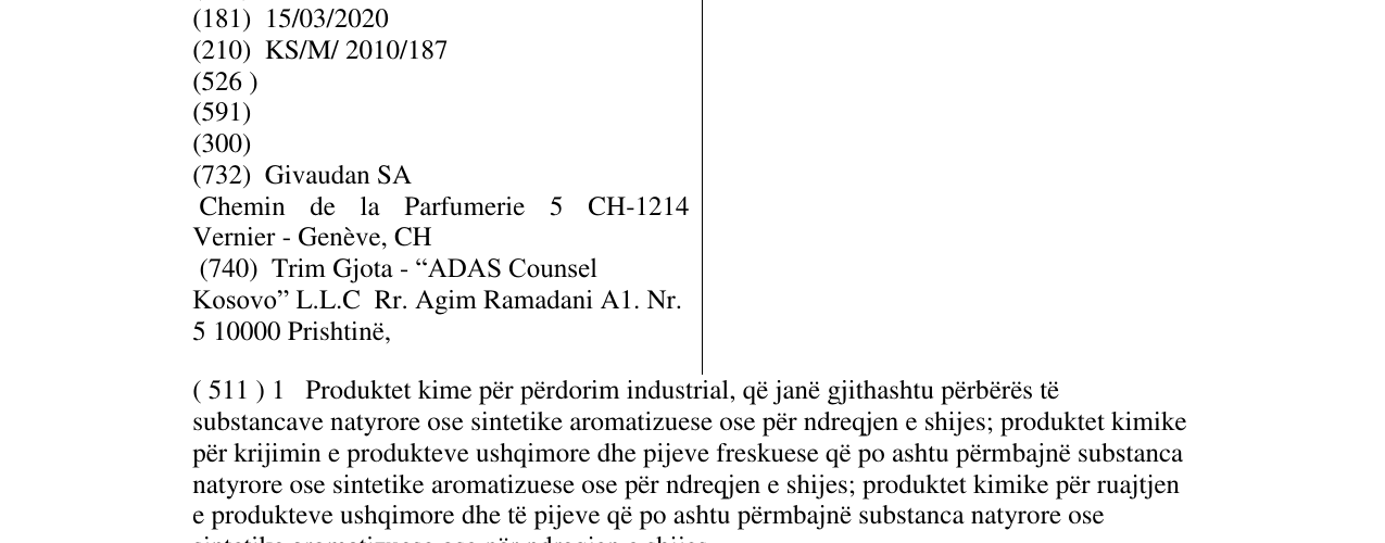 Zëri i markës GIVAUDAN në buletin
