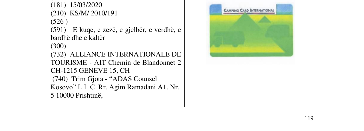 Zëri i markës CAMPING CARD INTERNATIONAL në buletin