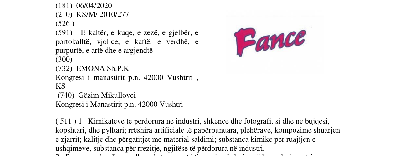Zëri i markës Fance në buletin