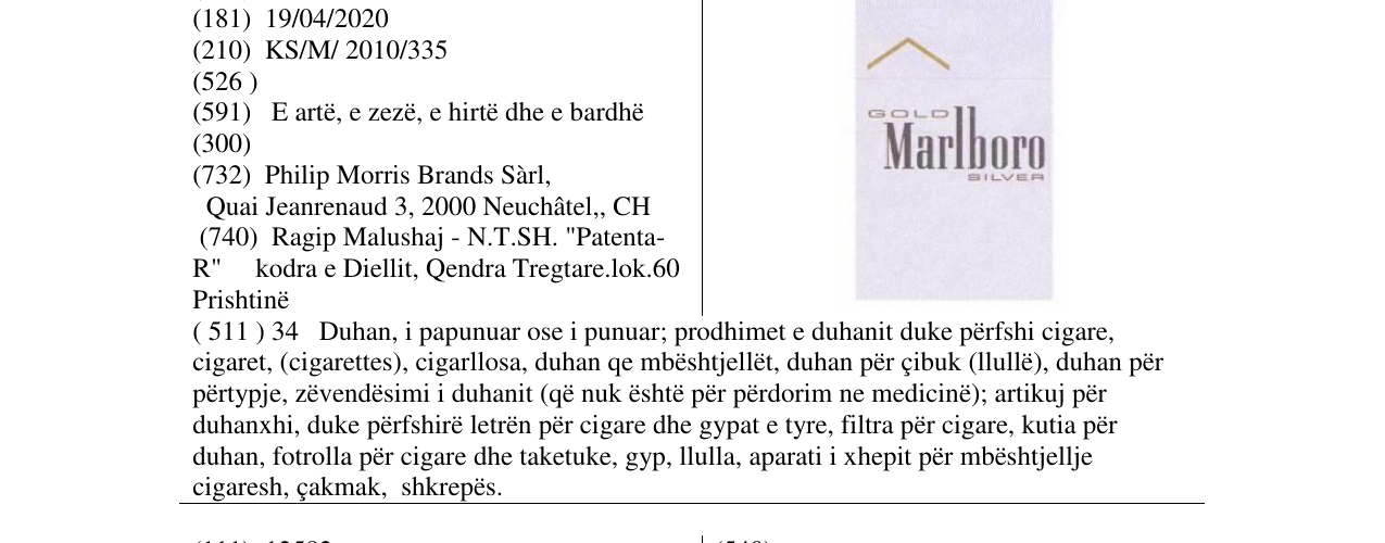 Zëri i markës Marlboro GOLD SILVER në buletin