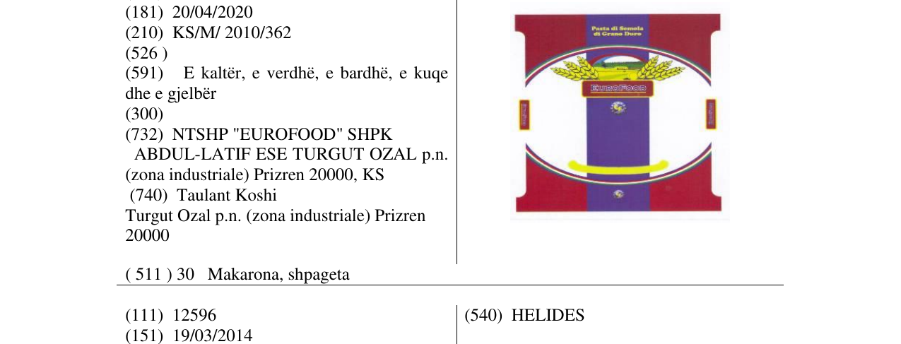 Zëri i markës EUROFOOD në buletin