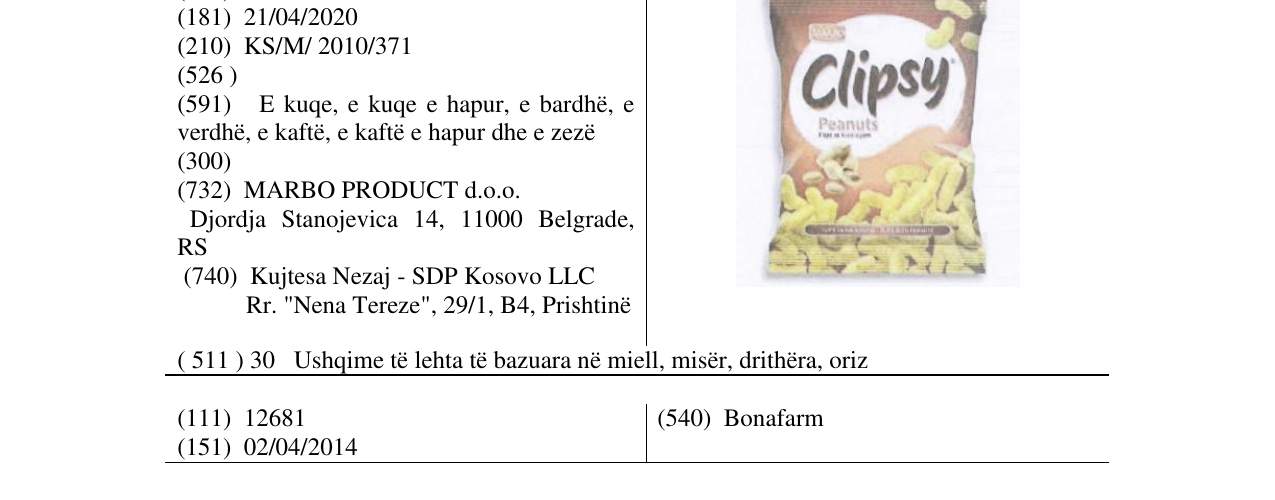 Zëri i markës Clipsy Peanuts në buletin