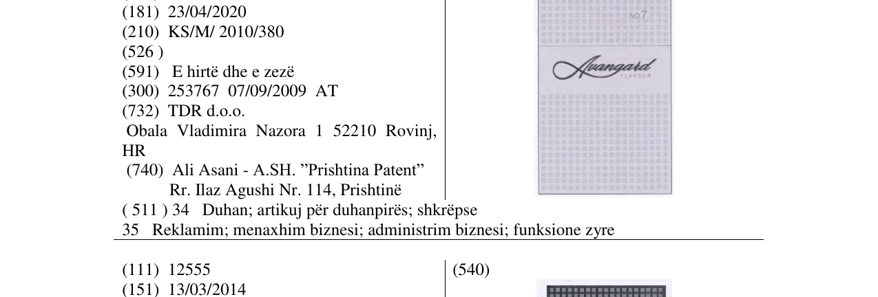 Zëri i markës Avangard FLAVOUR NO 7 në buletin